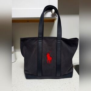 Ralph Lauren - Black Canvas and Leather Tote with Red Logo - Black Label